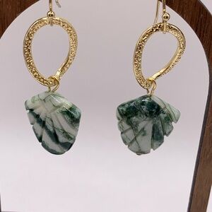 Gold and Green Leaf Earrings
